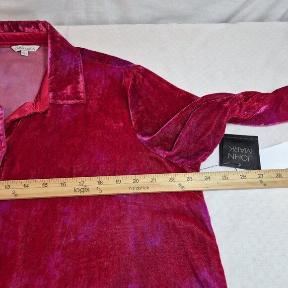 John Mark Women's Shirt Size L Red Pink Velvet Long Sleeve Button Front Tunic 44 - Picture 10 of 12